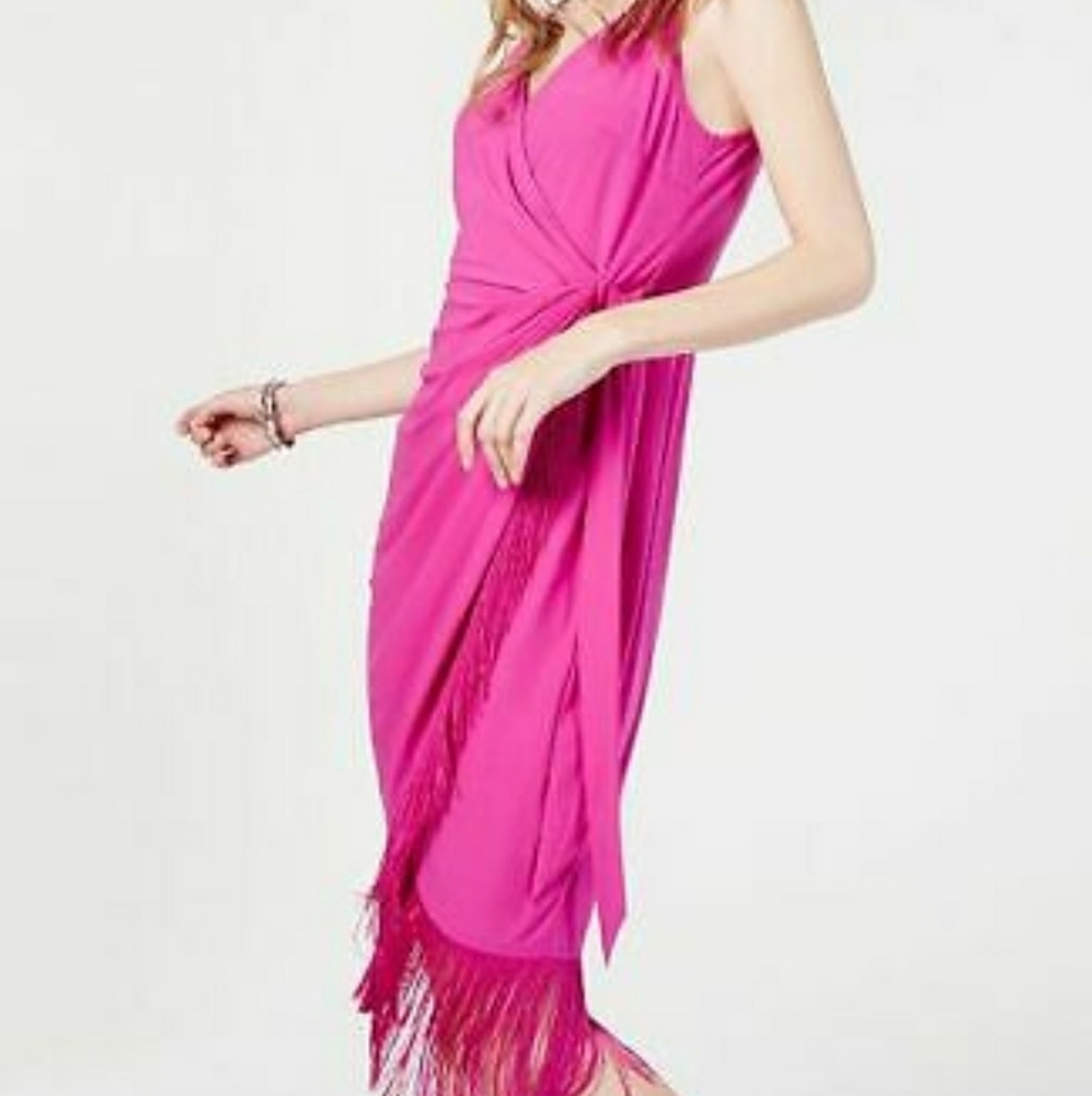 INC Magenta Flame fringe dress